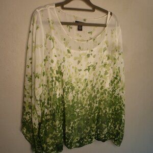 ALFANI green white ombre sheer blouse with tank liner  1X 2X